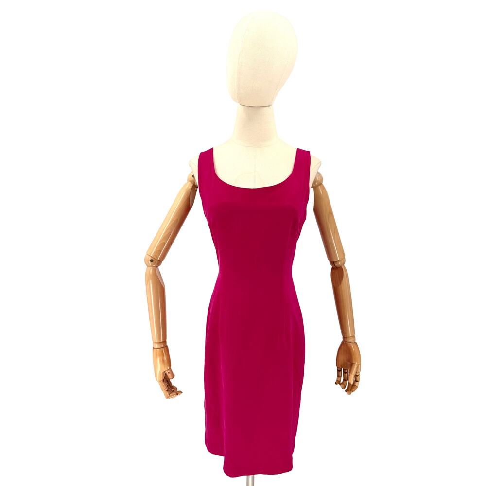 Vintage 90s Papell Too Pink 100% Silk Minimalist Sleeveless Sheath Dress